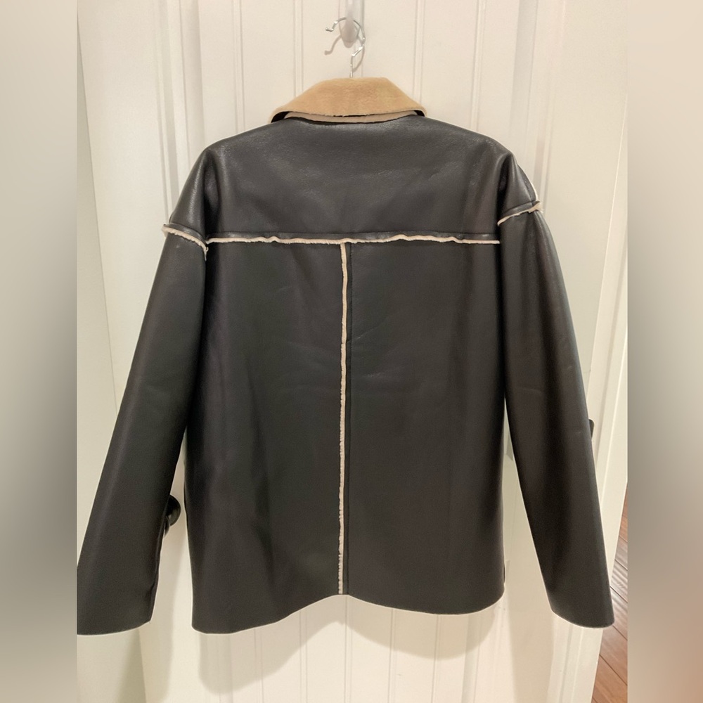Black and Tan Faux Leather Jacket - Picture 2 of 10